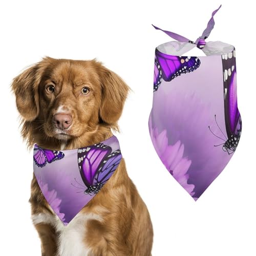 Haustier-Schal, Motiv: violette Blumen und Schmetterlinge, Polyester, Dreieckstuch – Einheitsgröße (70,1 x 30 cm) von YKLBV