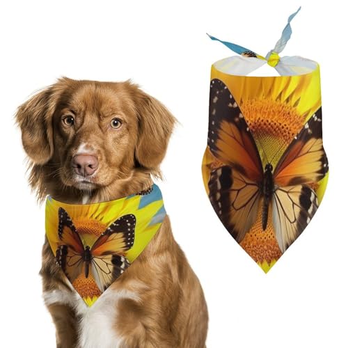 Haustier-Schal mit Sonnenblumen- und Schmetterlings-Motiv, Polyester, Dreieckstuch – Einheitsgröße (70,1 x 30 cm) von YKLBV
