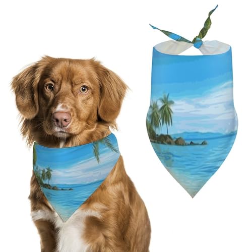Hawaiianischer Strand mit Palmen bedruckter Haustier-Schal, Polyester, Dreieckstuch – Einheitsgröße (70,1 x 30 cm) von YKLBV