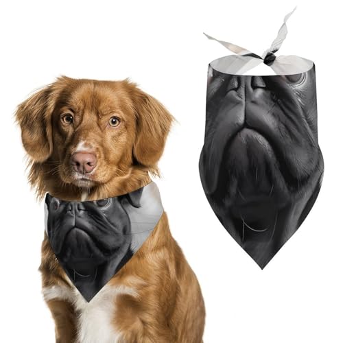Niedlicher schwarzer Mops-Hundeschal, bedruckt, Polyester, Dreieckstuch – Einheitsgröße (70,1 x 30 cm) von YKLBV