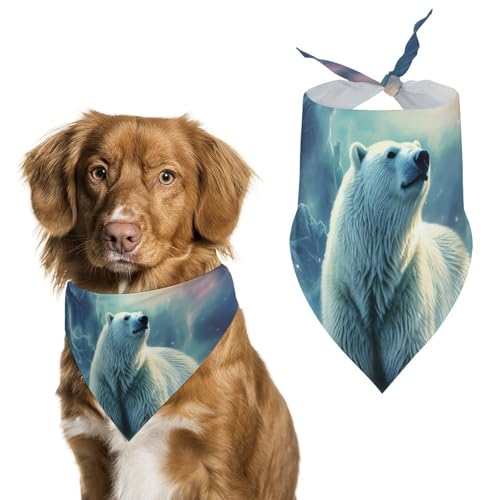 Polar Bears Northern Lights_ bedruckter Haustier-Schal, Polyester, Dreieckstuch – Einheitsgröße (70,1 x 30 cm) von YKLBV
