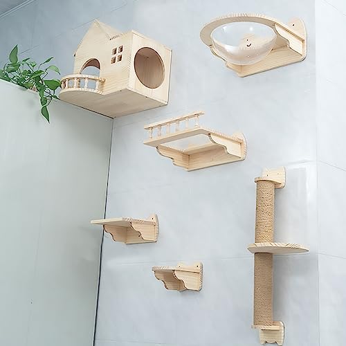An der Wand befestigter Kletterrahmen aus Massivholz for Katzen, Wandluftkorridor, Katzenwand-Raumkapsel, Katzennest nimmt keinen Boden EIN(Style1) von YKMYXZ