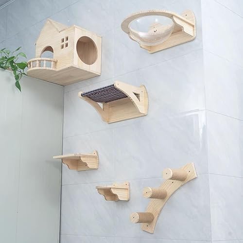 An der Wand befestigter Kletterrahmen aus Massivholz for Katzen, Wandluftkorridor, Katzenwand-Raumkapsel, Katzennest nimmt keinen Boden EIN(Style3) von YKMYXZ