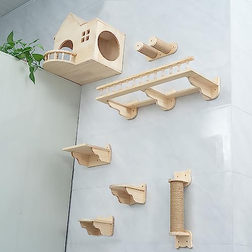An der Wand befestigter Kletterrahmen aus Massivholz for Katzen, Wandluftkorridor, Katzenwand-Raumkapsel, Katzennest nimmt keinen Boden EIN(Style5) von YKMYXZ