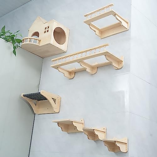 An der Wand befestigter Kletterrahmen aus Massivholz for Katzen, Wandluftkorridor, Katzenwand-Raumkapsel, Katzennest nimmt keinen Boden EIN(Style6) von YKMYXZ