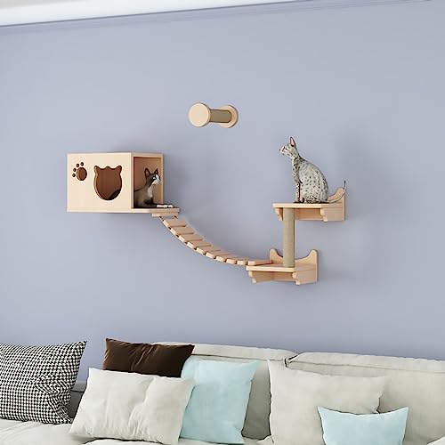 An der Wand montierte Katzenmöbel mit Katzenhängematte, Raumkapsel, Katzennest, Katzenkratzbaum und Katzenkletterstufen(S1) von YKMYXZ