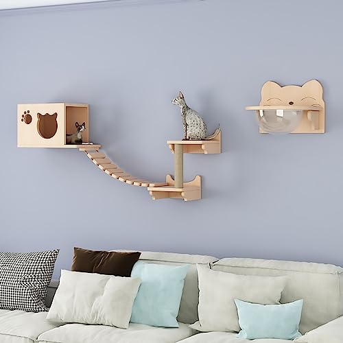 An der Wand montierte Katzenmöbel mit Katzenhängematte, Raumkapsel, Katzennest, Katzenkratzbaum und Katzenkletterstufen(S3) von YKMYXZ