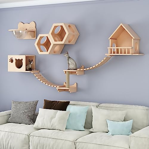 An der Wand montierte Katzenmöbel mit Katzenhängematte, Raumkapsel, Katzennest, Katzenkratzbaum und Katzenkletterstufen(S5) von YKMYXZ