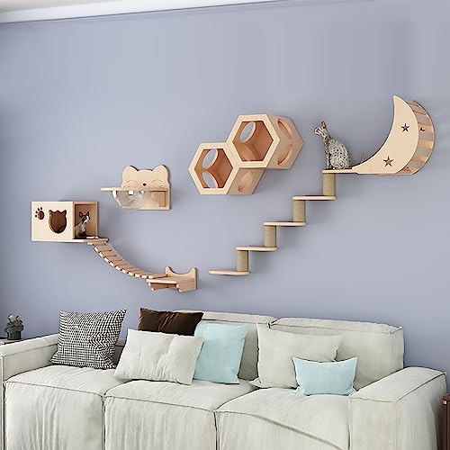 An der Wand montierte Katzenmöbel mit Katzenhängematte, Raumkapsel, Katzennest, Katzenkratzbaum und Katzenkletterstufen(S6) von YKMYXZ