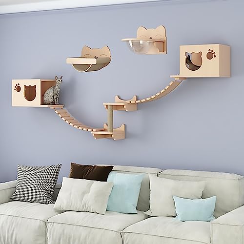 An der Wand montierte Katzenmöbel mit Katzenhängematte, Raumkapsel, Katzennest, Katzenkratzbaum und Katzenkletterstufen(S8) von YKMYXZ