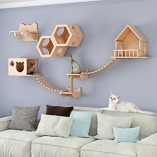 An der Wand montierter Katzenkletterrahmen mit Raumkapsel, Katzennest, Katzenkratzbaum und Katzenkletterstufen(S4) von YKMYXZ