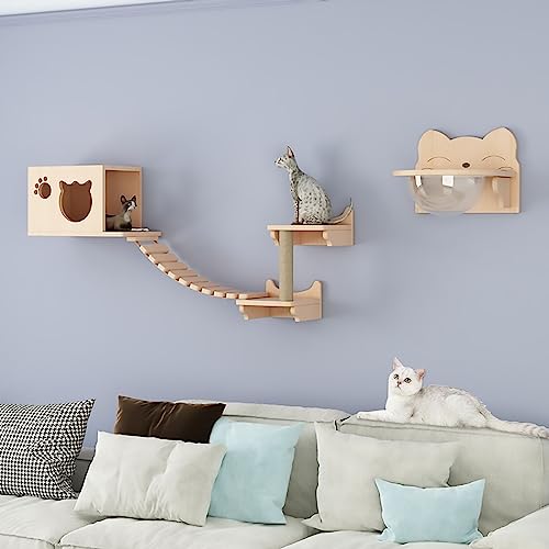 An der Wand montierter Katzenkletterrahmen mit Raumkapsel, Katzennest, Katzenkratzbaum und Katzenkletterstufen(S5) von YKMYXZ