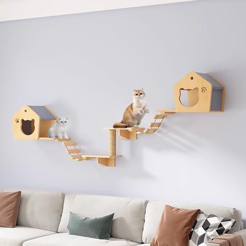 DIY Wandmontiertes Katzenklettergerüst, Katzenspielplatz, Katzentreppe for die Wand, Wandstange, for Schlafen, Spielen und Klettern der Katze(Style4) von YKMYXZ