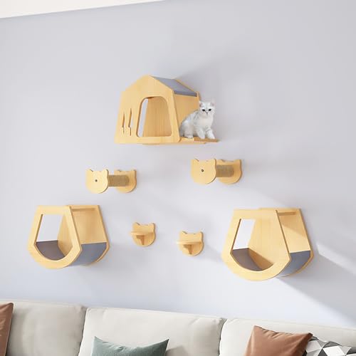 DIY Wandmontiertes Katzenklettergerüst, Katzenspielplatz, Katzentreppe for die Wand, Wandstange, for Schlafen, Spielen und Klettern der Katze(Style7) von YKMYXZ