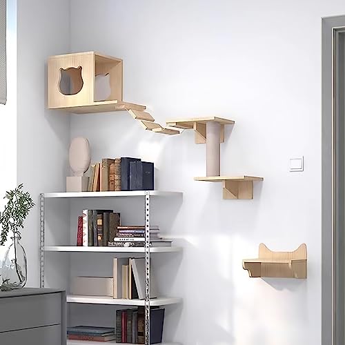 Katzengehege aus Naturholz for Wände mit Sisal-Kratzbaum for Schlafen, Spielen und Klettern der Katze(Set2) von YKMYXZ
