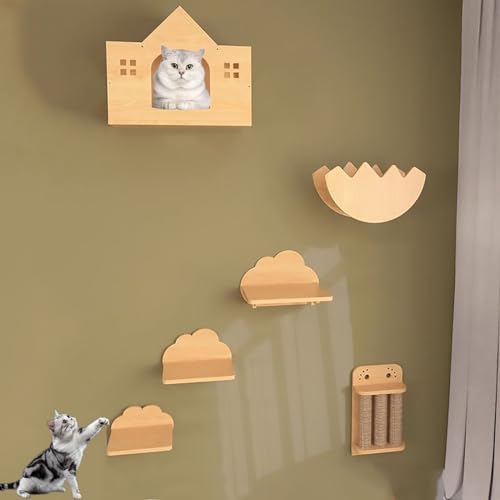 Katzenklettergerüst-Set, Katzenkletterwand aus Massivholz for Schlafen, Spielen und Klettern(Style2) von YKMYXZ