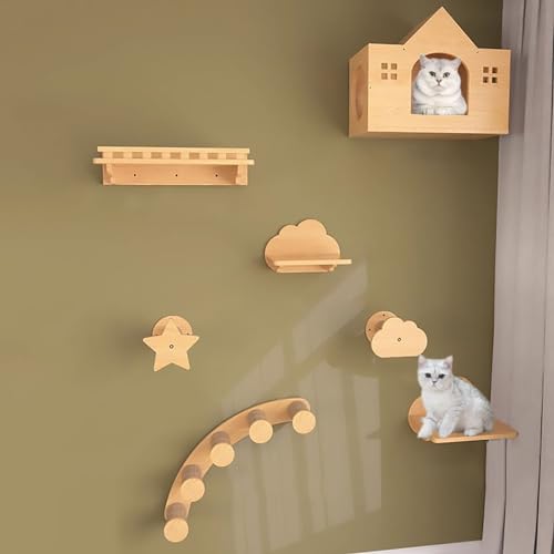 Katzenklettergerüst-Set, Katzenkletterwand aus Massivholz for Schlafen, Spielen und Klettern(Style4) von YKMYXZ