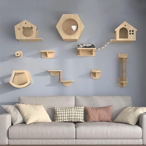 Katzenklettergerüst for drinnen, Katzenkletterwand-Set, Katzenregale und Sitzstangen for die Wand, stark und stabil(Style7) von YKMYXZ