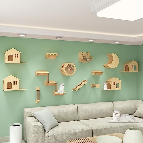 Katzenwandmöbel, Katzenregale und Sitzstangen for Wände, Katzenhaus, Sisalpfostenleiter, Katzentreppe und Katzenreiseplattform(S6) von YKMYXZ