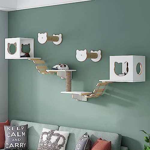 Katzenwandmöbel-Set aus Massivholz, Katzenregale und Sitzstangen for die Wand, Platzsparende DIY-Katzenkletterwand(S3) von YKMYXZ