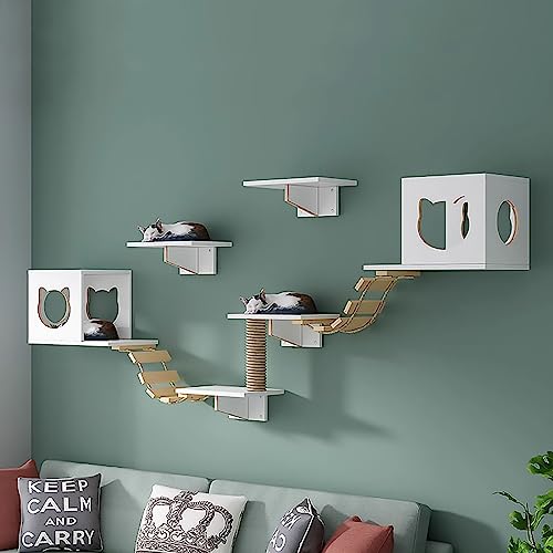 Katzenwandmöbel-Set aus Massivholz, Katzenregale und Sitzstangen for die Wand, Platzsparende DIY-Katzenkletterwand(S5) von YKMYXZ