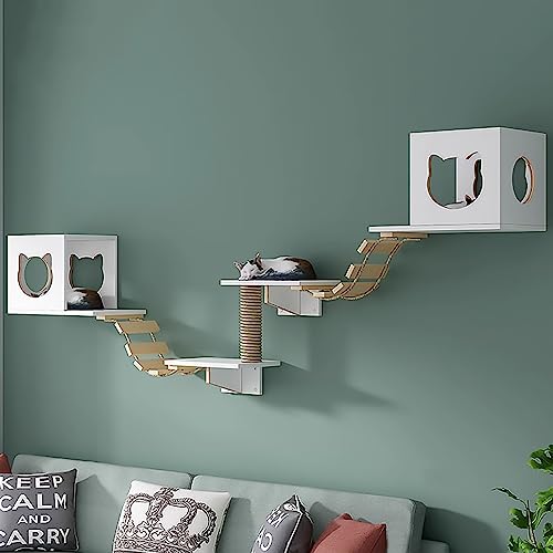 Katzenwandmöbel-Set aus Massivholz, Katzenregale und Sitzstangen for die Wand, Platzsparende DIY-Katzenkletterwand(S6) von YKMYXZ