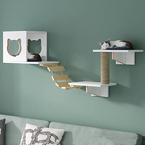 Katzenwandmöbel-Set aus Massivholz, Katzenregale und Sitzstangen for die Wand, Platzsparende DIY-Katzenkletterwand(S7) von YKMYXZ