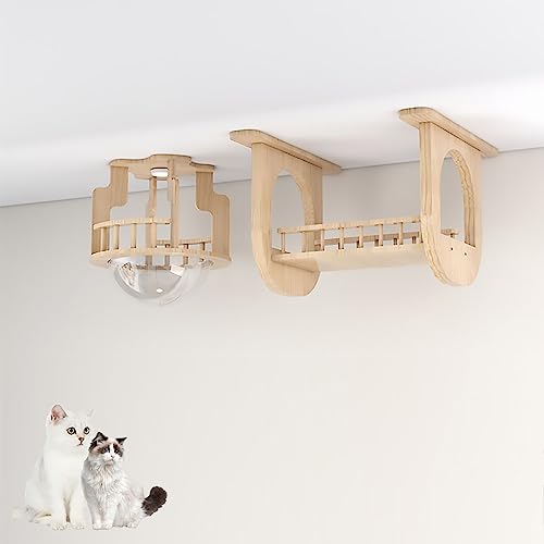 Massivholz-Katzen-Wandregal-Set, Katzenregale und Sitzstangen for Wände, Space Capsule Cat Villa Air Corridor Tunnel Jumping Platform(Ceiling Combination 1) von YKMYXZ