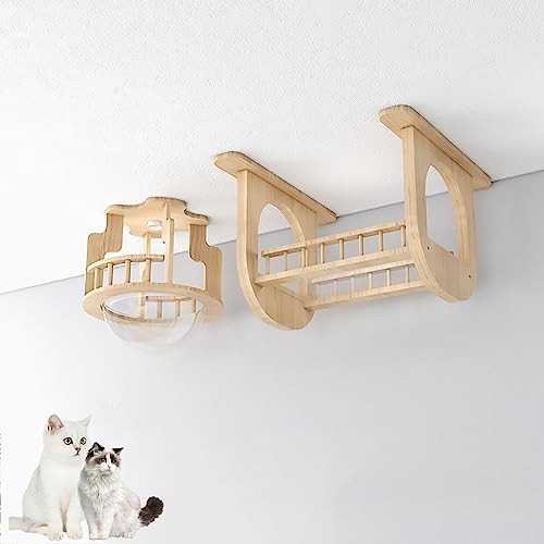 Massivholz-Katzen-Wandregal-Set, Katzenregale und Sitzstangen for Wände, Space Capsule Cat Villa Air Corridor Tunnel Jumping Platform(Ceiling Combination 2) von YKMYXZ
