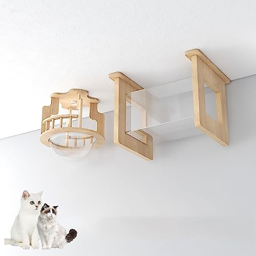 Massivholz-Katzen-Wandregal-Set, Katzenregale und Sitzstangen for Wände, Space Capsule Cat Villa Air Corridor Tunnel Jumping Platform(Ceiling Combination 3) von YKMYXZ
