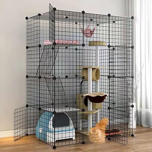 Pet's Home， Katzengehege, Hundekäfige for kleine Hunde im Innenbereich, Haustier-Laufstall for Katzen, Abnehmbarer extra großer Katzenlaufstall, Kleintierkäfig mit Türen(111 * 75 * 146cmB) von YKMYXZ