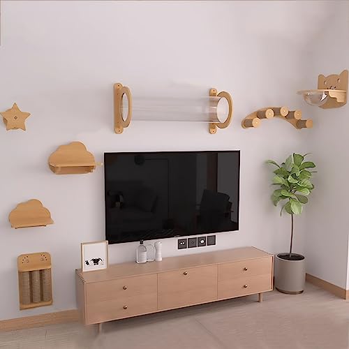 Wand-Katzenklettergerüst-Set, Katzenwandregale, Katzen-Raumkapsel, Katzenmöbel aus Holz for den Innenbereich for Spielen von Katzen(Style4) von YKMYXZ