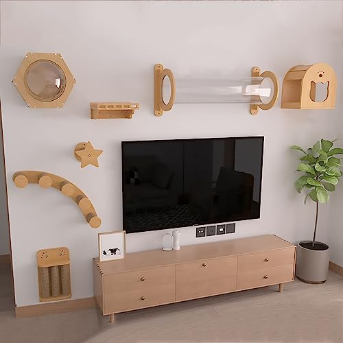 Wand-Katzenklettergerüst-Set, Katzenwandregale, Katzen-Raumkapsel, Katzenmöbel aus Holz for den Innenbereich for Spielen von Katzen(Style5) von YKMYXZ