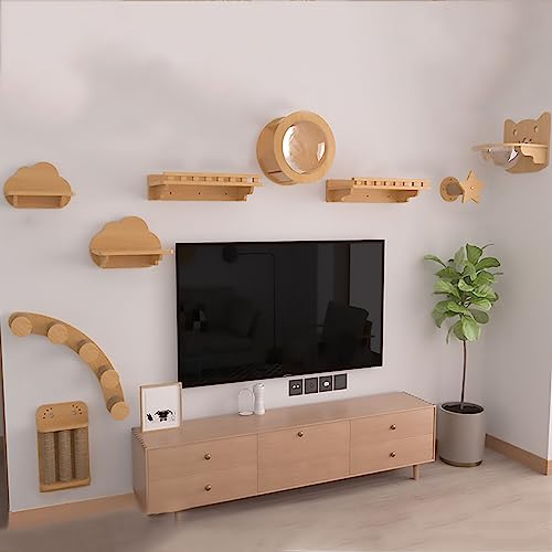 Wand-Katzenklettergerüst-Set, Katzenwandregale, Katzen-Raumkapsel, Katzenmöbel aus Holz for den Innenbereich for Spielen von Katzen(Style9) von YKMYXZ