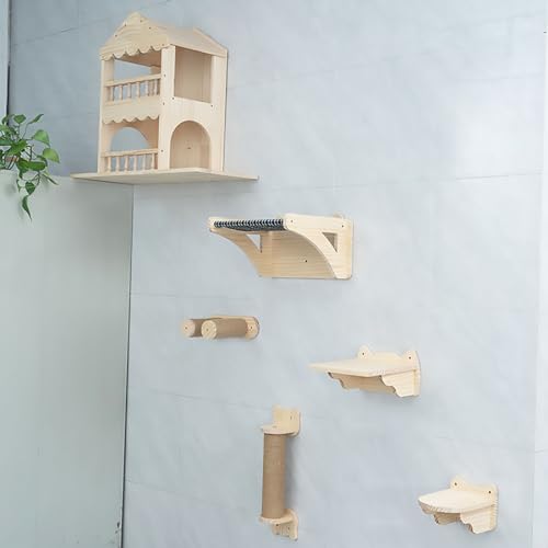 Wandmontierte Katzenwandregale, Katzenmöbel for den Innenbereich, doppelstöckige Katzenvilla, Raumkapsel, Hängematte(Style7) von YKMYXZ