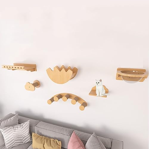 Wandregale for Katzen, inklusive Pfosten aus Hanfseil, Katzenkratzbrett, Raumkapsel, for an der Wand montierte Katzenbäume for den Innenbereich(Style8) von YKMYXZ