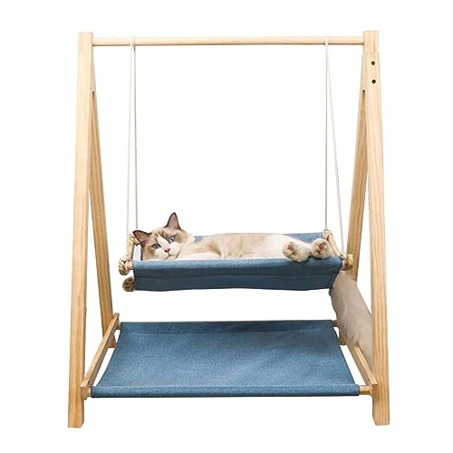 YKMYXZ Katzenregale， Doppelstöckiges Katzenschaukelbett, Haustier-Katzen-Hängematte aus natürlichem Kiefernholz, bequemes, atmungsaktives, waschbares Haustiermöbel(Blue) von YKMYXZ