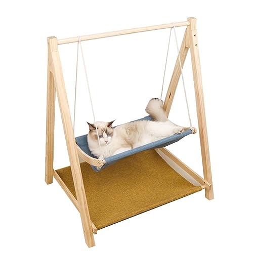 YKMYXZ Katzenregale， Doppelstöckiges Katzenschaukelbett, Haustier-Katzen-Hängematte aus natürlichem Kiefernholz, bequemes, atmungsaktives, waschbares Haustiermöbel(Blue+Brown) von YKMYXZ