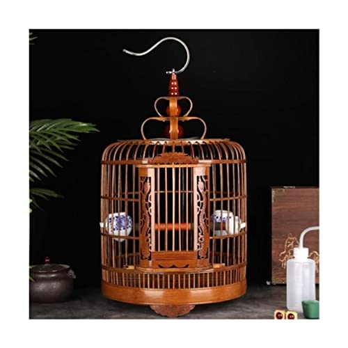 YKMYXZ Vogelkäfige Handgefertigter Bambus-Vogelkäfig Vintage Runde Vogelträger Reisepapageienkäfig Retro-Vogelhaus(Style A14.1in) von YKMYXZ