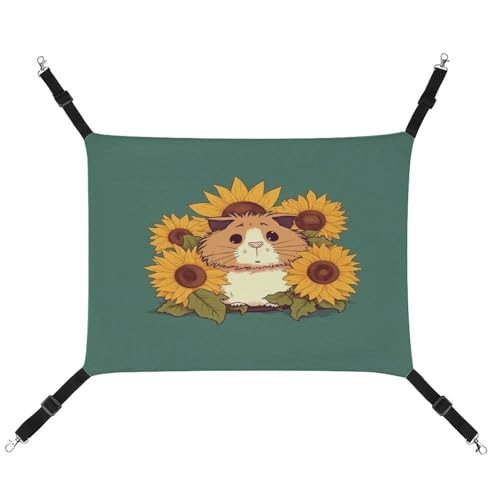 YKUDBN Tragbare Hängematte aus Segeltuch, Sonnenblumen-Hamster, Cartoon-Druck, stilvolle Haustier-Hängematte, ideal für kleine Haustiere, atmungsaktiv, platzsparend und leicht zu reinigen von YKUDBN