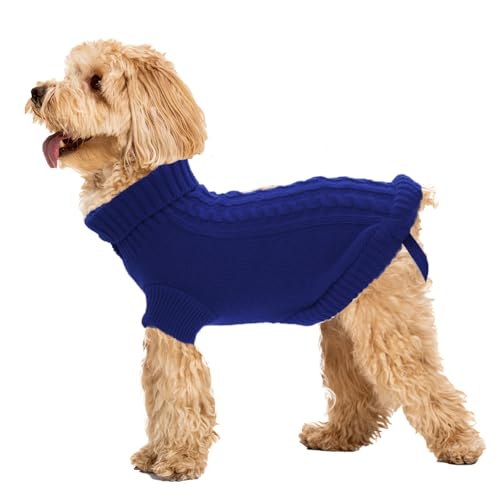 YKYUASD Pullover für kleine Hunde, Winter, Welpen, Strickpullover für Haustiere, warm, solider Hundemantel für kaltes Wetter (Dunkelblau, Größe M) von YKYUASD