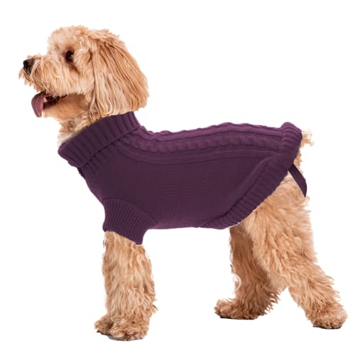 YKYUASD Pullover für kleine Hunde, Winter, Welpen, Strickpullover für Haustiere, warm, solider Hundemantel für kaltes Wetter (Violett, Größe M) von YKYUASD