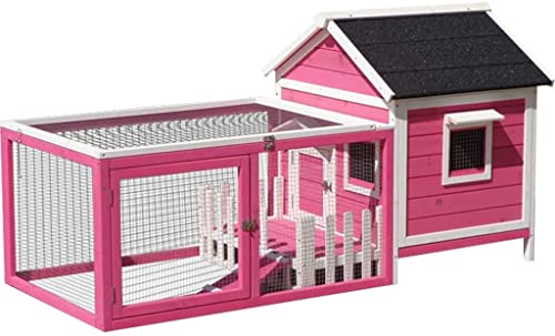 YLCH Hundehütte für den Außenbereich, schwer, groß, Luxusvilla, Hofterrasse, kleine Haustierhütte mit Käfig, leicht zu reinigen (Farbe: Rosa) von YLCH