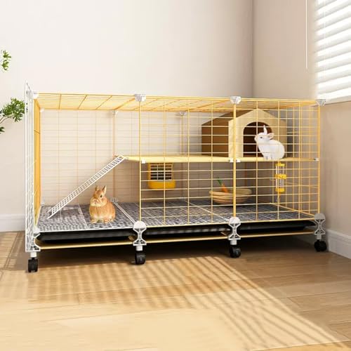 Kaninchenkäfig, Käfig für Meerschweinchen, Metallkäfige für Kleintiere für Meerschweinchen, Kaninchen, Leicht Zu Reinigen, Sichere Feststellbare Rollen(105 * 35 * 53cm) von YLEPHNE