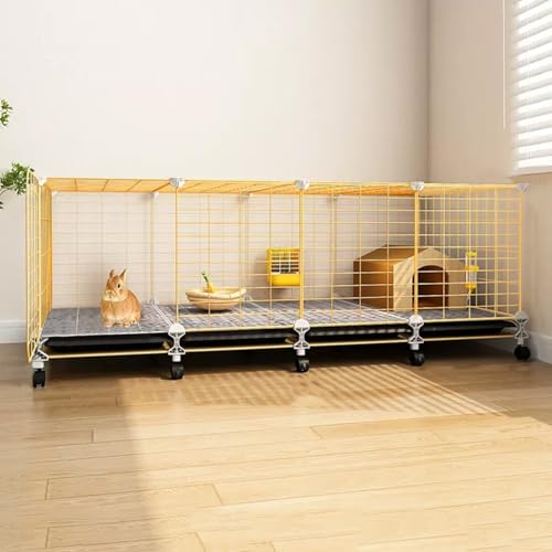 Kaninchenkäfig, Käfig für Meerschweinchen, Metallkäfige für Kleintiere für Meerschweinchen, Kaninchen, Leicht Zu Reinigen, Sichere Feststellbare Rollen(140 * 35 * 43cm) von YLEPHNE