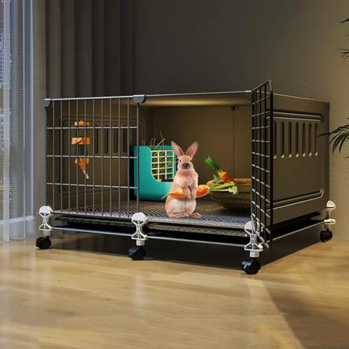 Kaninchenkäfig, Kaninchenstall für Den Innenbereich mit Ausziehbaren Tabletts und Urinschutz, Laufstall für Meerschweinchen, Laufstall für Kleintiere(Black,70x45x47cm) von YLEPHNE