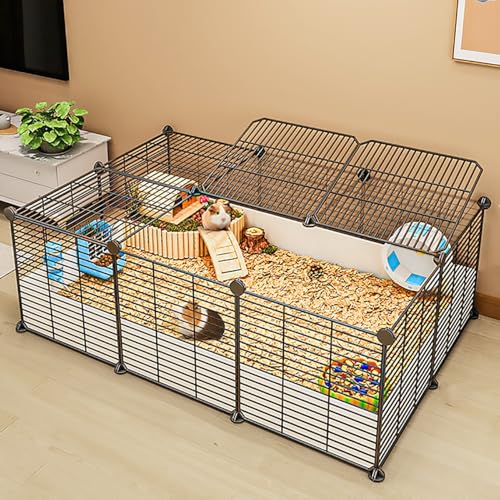 Kaninchenkäfig, Meerschweinchen Gehege Kaninchenzaun mit Automatischer Kotentfernung und Fußmatten, Laufstall für Kleintiere für Meerschweinchen, Kaninchen(Black,111 * 72 * 37cm) von YLEPHNE