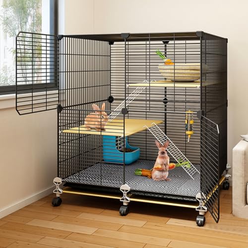 Kaninchenkäfig für Drinnen, DIY-Laufstall für Haustiere, Meerschweinchen Gehege mit Ausziehbaren Tabletts, Kleintierkäfig für Kaninchen, Igel, Katzen(74x47x82cm) von YLEPHNE