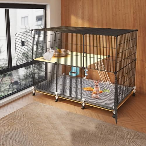 Kaninchenkäfig für Drinnen, Meerschweinchen Gehege, Laufstall für Kleine Tiere für Drinnen, Räder für Einfache Mobilität, für Chinchillas/Meerschweinchen/Eichhörnchen(106x45x80cm) von YLEPHNE