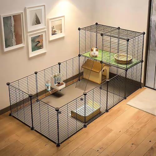 Kaninchenzaun Meerschweinchen Gehege, DIY-Haustierlaufstall, Indoor-C&C-kleintiergehege für Hasen, Chinchillas und Hamster, Habitat-Zaun-Laufstall(140x70x70cm) von YLEPHNE